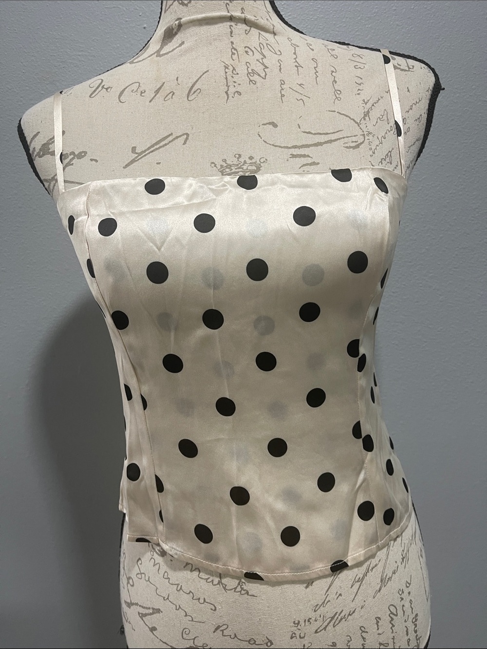 Reformation Ivory Satin Polka Dot Cami with Black Dots